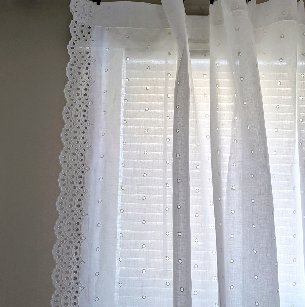 Vintage America White Eyelet Sheer Curtains with Scalloped Edge